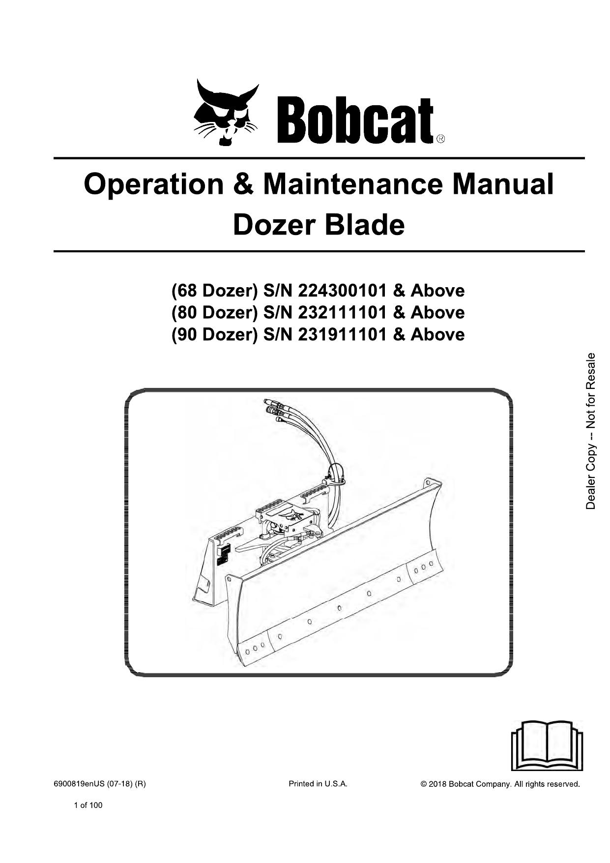 68 80 90 Dozer Blade Operation & Maintenance Manual Bobcat